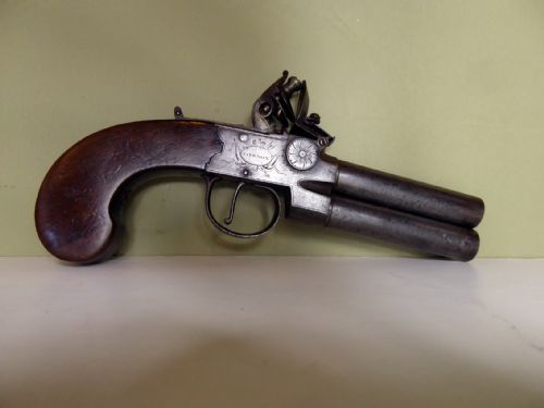 18th C Double Barrel Flintlock Pistol