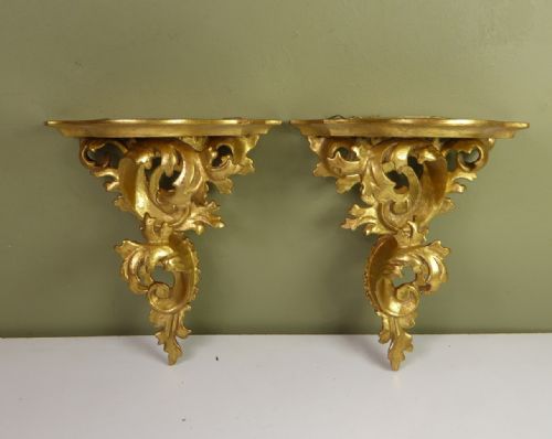 Pair of Carved Gilt Wood Wall Brackets