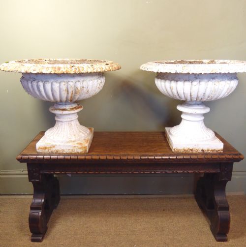 Pair of 19th C  Cast Iron Vases