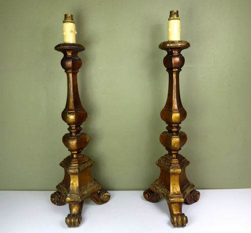Pair of 18th C Giltwood Pricket Sticks