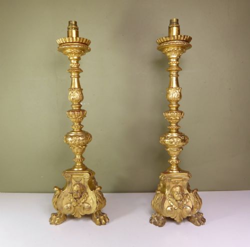 Pair of 19th C Giltwood Pricket Sticks