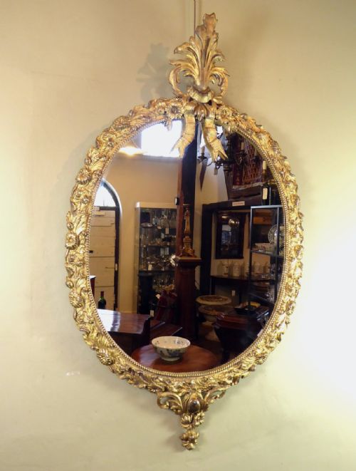 19th C Gilt Brass Oval Mirror