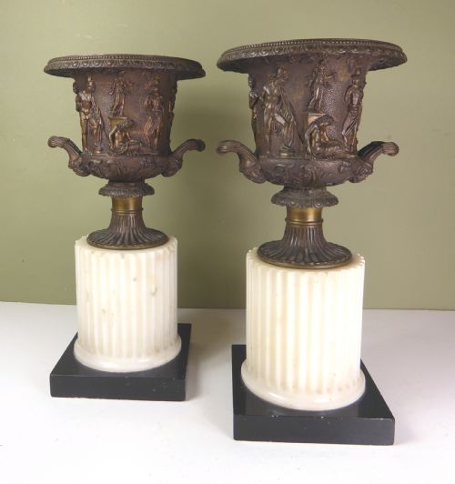 Pair of Bronze & Marble Campana Vases