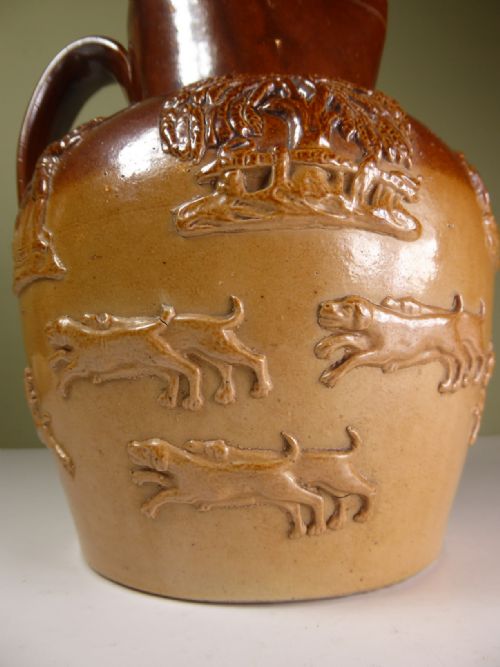 19TH C SALT GLAZED HUNT JUG - ADDITIONAL PHOTO 4