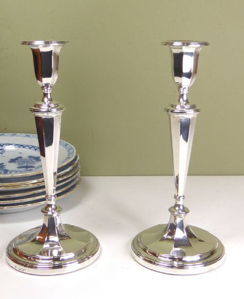 Pair of Octagonal Silver Candlesticks
