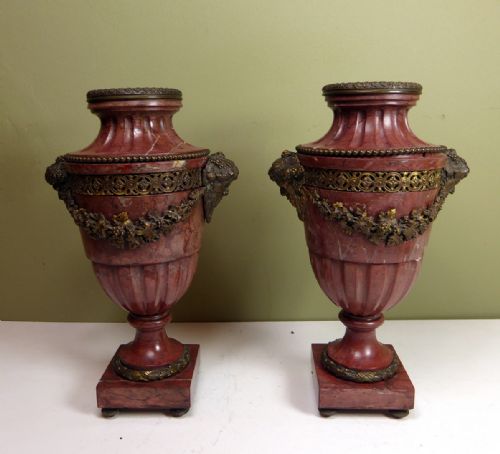 Pair of 19th C Marble Mounted Vases