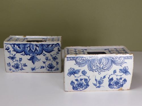 Pair of 18th C Delft Flower Bricks