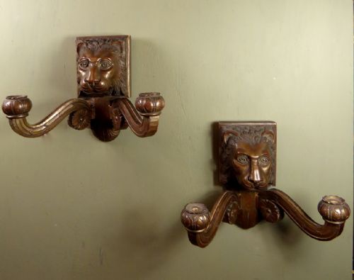 Pair of Lions Mask Sconces