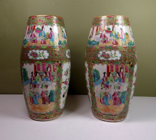 Pair of Canton Famille Rose Vases