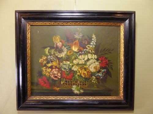 18th C Oil on Canvas of Flowers