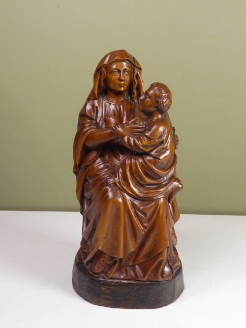 Early 18th C Carved Figure of Madonna & Child