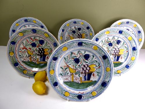 Set of Six Delft Polychrome Plates