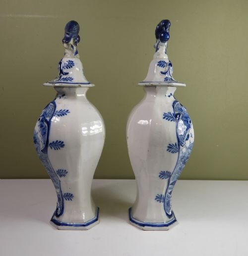 fig 1. PAIR OF 18TH C DELFT VASES & COVERS