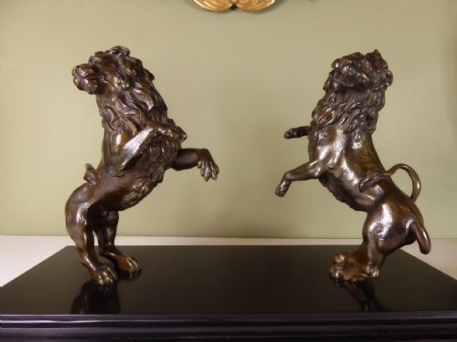Pair of 18th C Bronze Lions Rampant