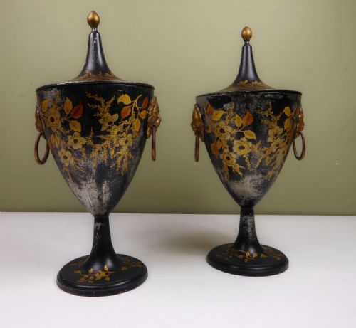 Pair of 19th C Tole Chestnut Vases