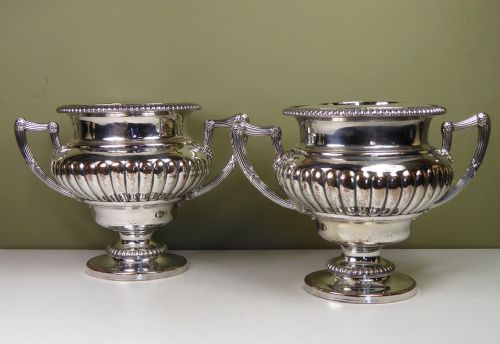 Pair of 19th C Silver Plated Wine Coolers