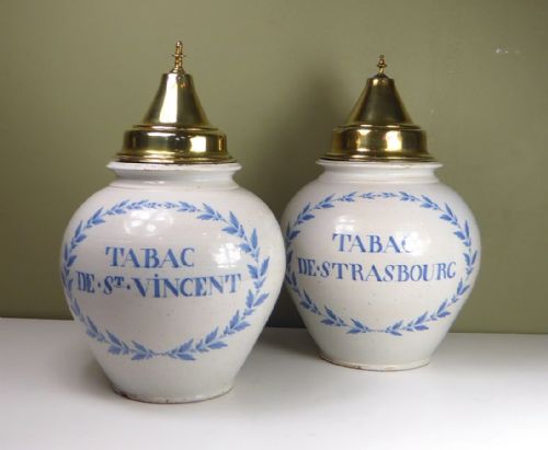 Pair of 18th C Delft Tobacco Jars