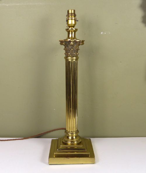 19th C Brass Corinthian Column Lamp