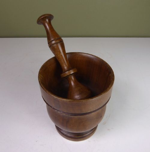 19th C Apple Wood Pestle & Mortar
