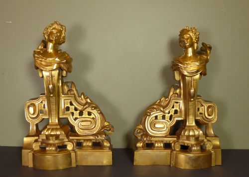 Pair of 19ch Ormolu Chenets, Fire Dogs