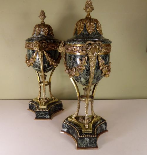 fig 1. PAIR OF 19TH C MARBLE & ORMOLU CASSOULETTES