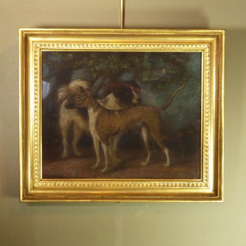 Early 19th C Sand Picture of Two Dogs
