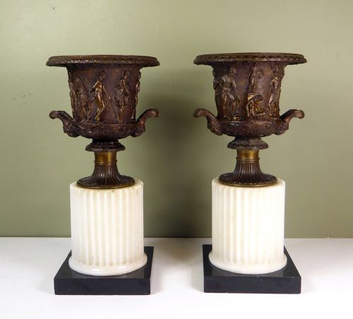 Pair of Early 19th C Classical Bronze Vases