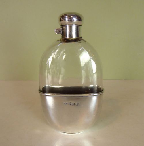 19th C Silver & Glass Hip Flask