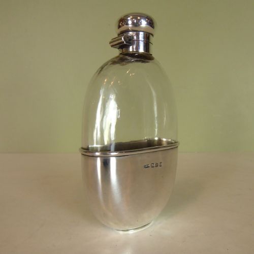 fig 1. 19TH C SILVER & GLASS HIP FLASK