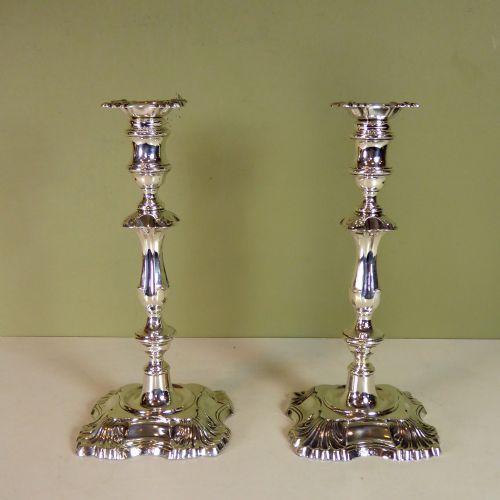 Large Pair of Silver Candlesticks, London 1906