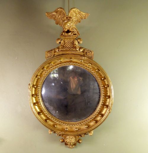 Regency Gilt Convex Mirror with Eagle Pediment