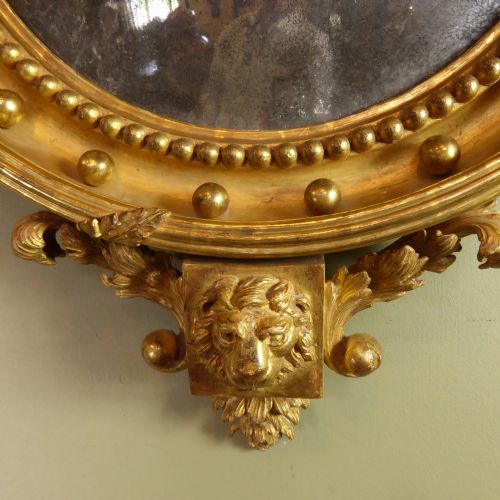 fig 1. REGENCY GILT CONVEX MIRROR WITH EAGLE PEDIMENT
