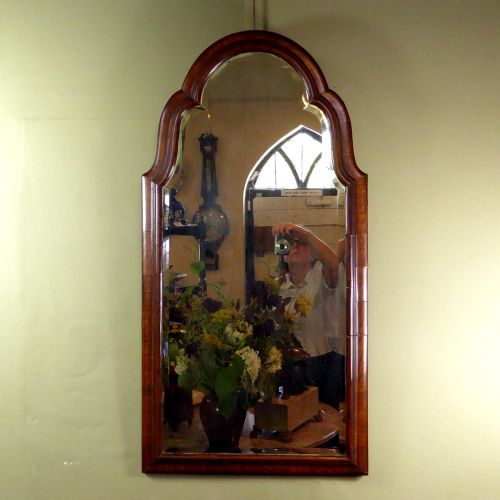 Early 18th C Walnut Arched Mirror