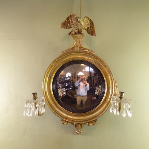 Regency Gilt Convex Mirror with Candle Arms