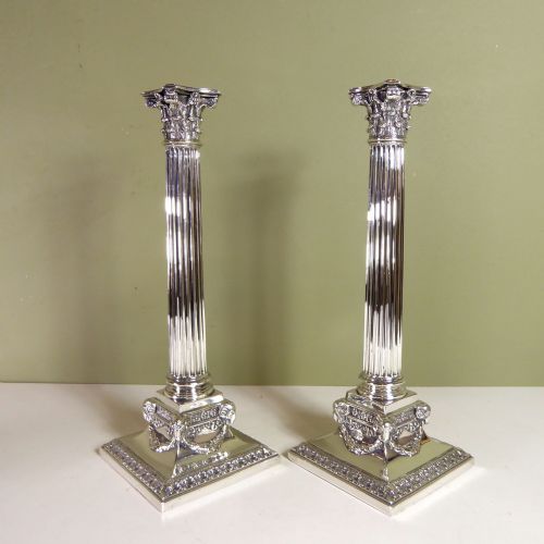 Pair of 19th C Silver Sheffield Plate Candlesticks