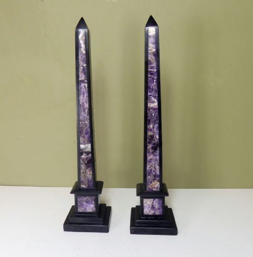 Pair of Marble & Blue John Obelisks