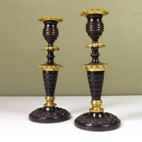 Pair Regency Bronze & Ormolu Candlesticks