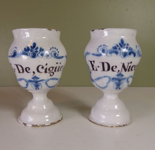 Pair of 18th C Delft Apothecary Jars