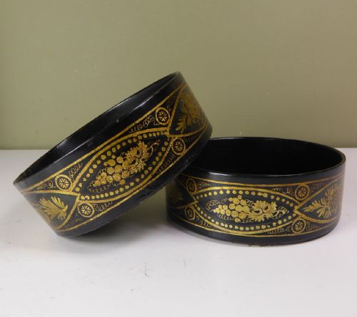 Pair of Early 19th C Papier Mache Decanter Coasters