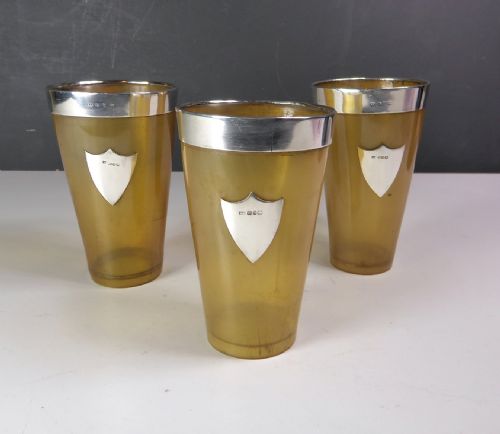 Set of Three Silver Mounted Horn Beakers