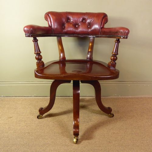 19th C Mahogany & Leather Desk Chair