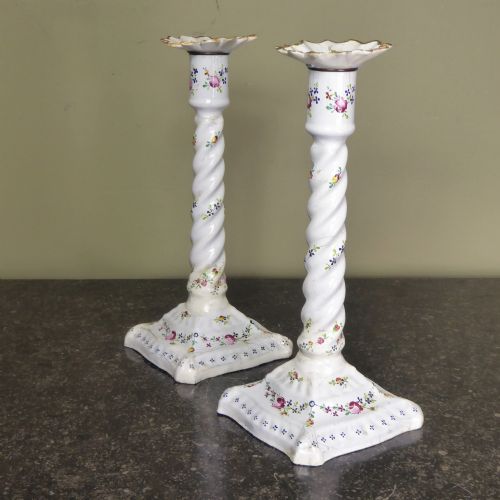 Pair of Bilston Enamel Candlesticks