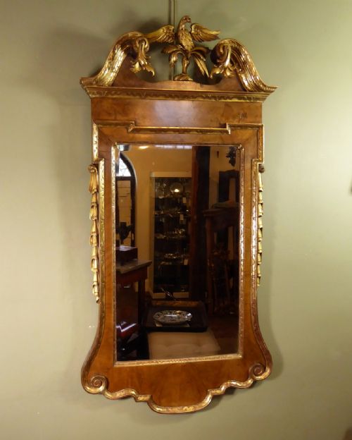 19th C Walnut & Gilt Mirror