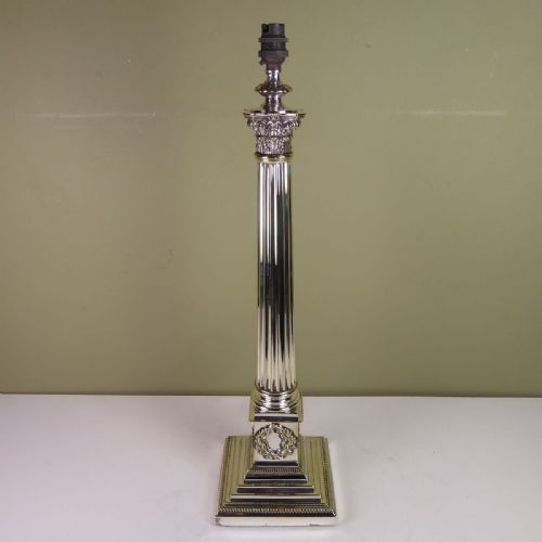 19th C Silver Plated Lamp Base