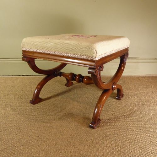 19th C Mahogany & Needlework Stool