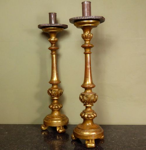 Pair of 18th C Giltwood Candlesticks