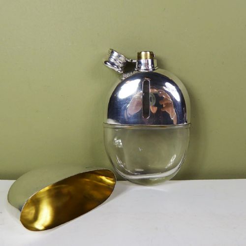 19th C Silver & Glass Hip Flask