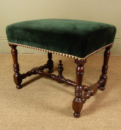 18th C Walnut & Velvet Stool