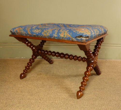 19th C Walntu X Frame Stool