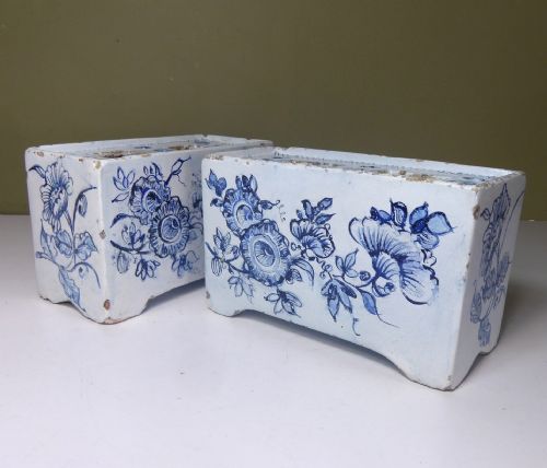 Large Pair of 18th C Delft Flower Bricks